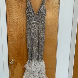 Terani Couture 1811GL6414 Dress silver, feathers Prom, Party Guest, Bridesmaid